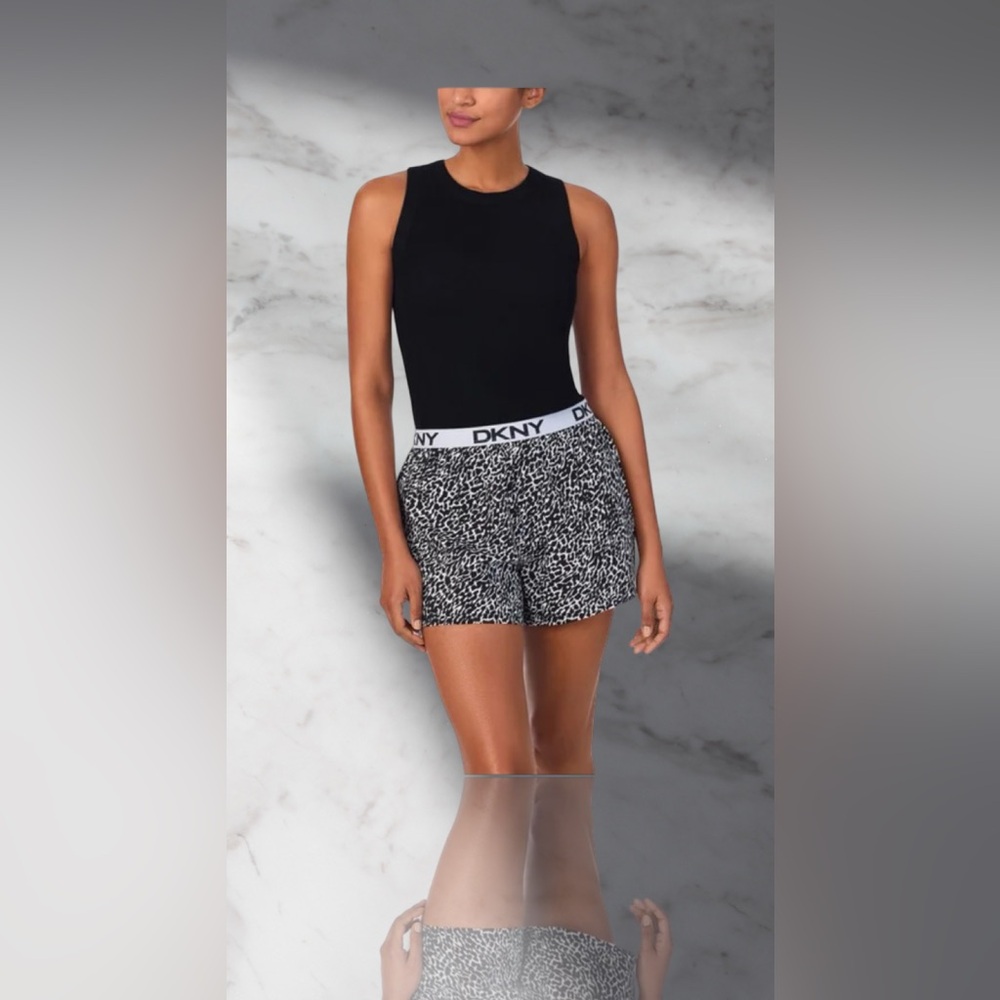 DKNY Women's Tank & Short Set Size XL Color Black with animal print.